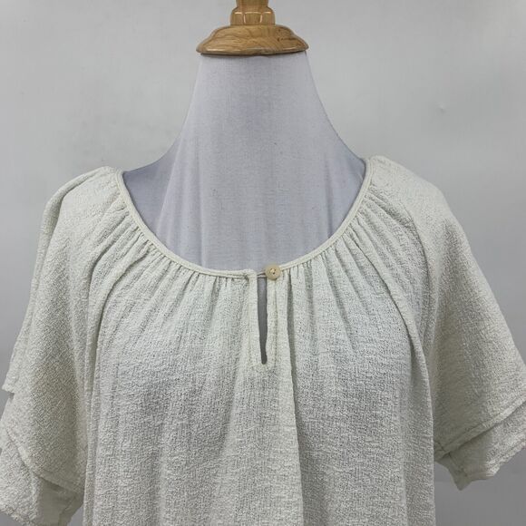 Madewell Textured Thread Top Women M Ivory Tiered Sleeve Keyhole Textured - Picture 3 of 13